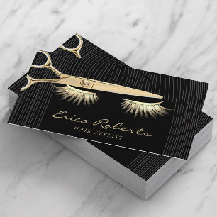 Hair Stylist Scissor & Girl Black & Gold Salon Visitekaartje