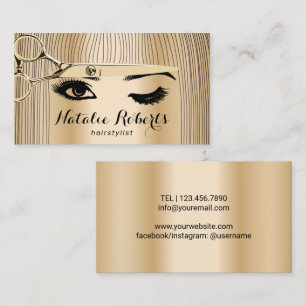 Hair Stylist Scissor & Girl Salon Modern Gold  Visitekaartje