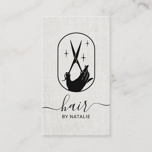 Hair Stylist Scissor & Hand Logo Beauty Salon Visitekaartje (Voorkant)