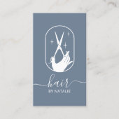 Hair Stylist Scissor & Hand Logo Dusty Blue Salon Visitekaartje (Voorkant)