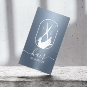 Hair Stylist Scissor Hand Logo Dusty Blue Salon Visitekaartje