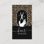 Hair Stylist Scissor & Hand Logo Leopard Salon Visitekaartje (Voorkant)