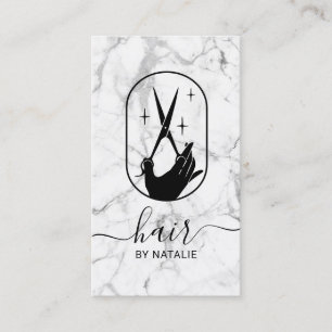 Hair Stylist Scissor Hand Logo Marble Beauty Salon Visitekaartje