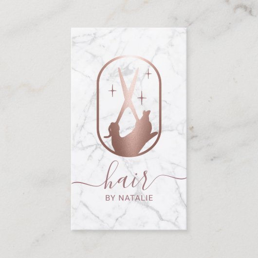 Hair Stylist Scissor Hand Logo Marble Haarstylist Visitekaartje (Voorkant)