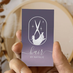 Hair Stylist Scissor Hand Logo Paars Ombre Salon Visitekaartje