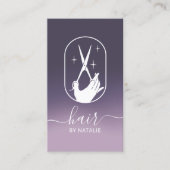 Hair Stylist Scissor Hand Logo Paars Ombre Salon Visitekaartje (Voorkant)