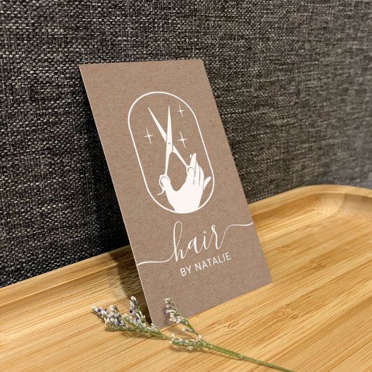 Hair Stylist Scissor Hand Logo Rustic Hairdresser Visitekaartje