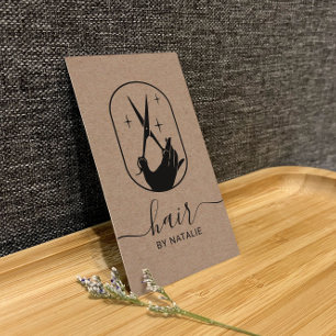 Hair Stylist Scissor Hand Logo Rustic Kraft Salon Visitekaartje