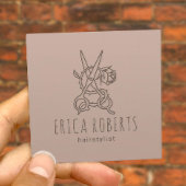 Hair Stylist Scissor & Roos Logo Beauty Salon Vierkante Visitekaartje