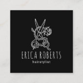 Hair Stylist Scissor Roos Logo Black Beauty Salon Vierkante Visitekaartje (Voorkant)