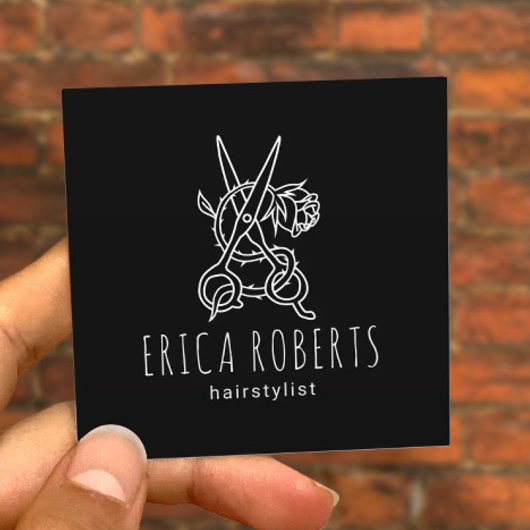 Hair Stylist Scissor Roos Logo Black Beauty Salon Vierkante Visitekaartje
