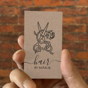 Hair Stylist Scissor Roos Logo Rustic Kraft Salon Visitekaartje