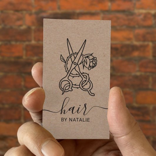 Hair Stylist Scissor Roos Logo Rustic Kraft Salon Visitekaartje