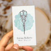 Hair Stylist  Scissor Turquoise Floral Visitekaartje