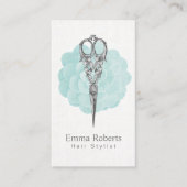 Hair Stylist  Scissor Turquoise Floral Visitekaartje (Voorkant)