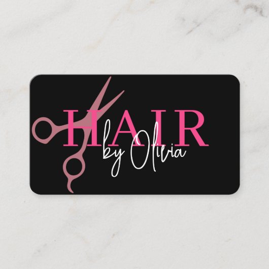 Hair Stylist Scissors Black Pink QR Code  Visitekaartje (Voorkant)