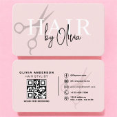 Hair Stylist Scissors Blush Pink QR Code  Visitekaartje