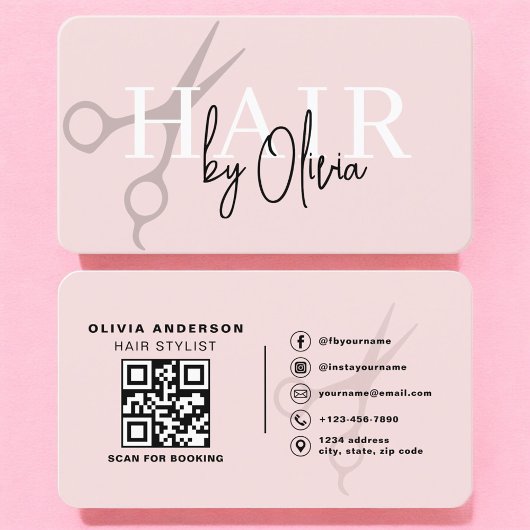 Hair Stylist Scissors Blush Pink QR Code  Visitekaartje