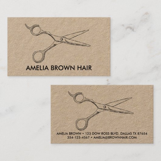 Hair Stylist Scissors Chic Drawing Barber CUSTOM Visitekaartje (Voorkant / Achterkant)