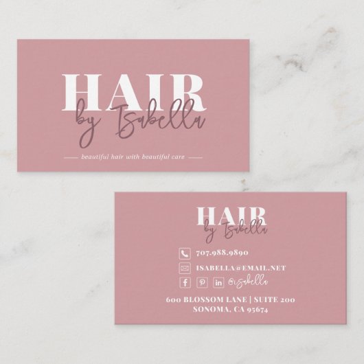 Hair Stylist Script Handtekening Blush Roze Minima Visitekaartje (Voorkant / Achterkant)