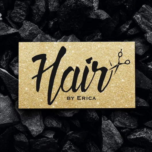 Hair Stylist Script Modern Gold Glitter Hair Salon Visitekaartje