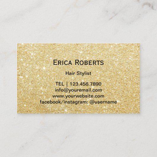 Hair Stylist Script Modern Gold Glitter Hair Salon Visitekaartje (Achterkant)
