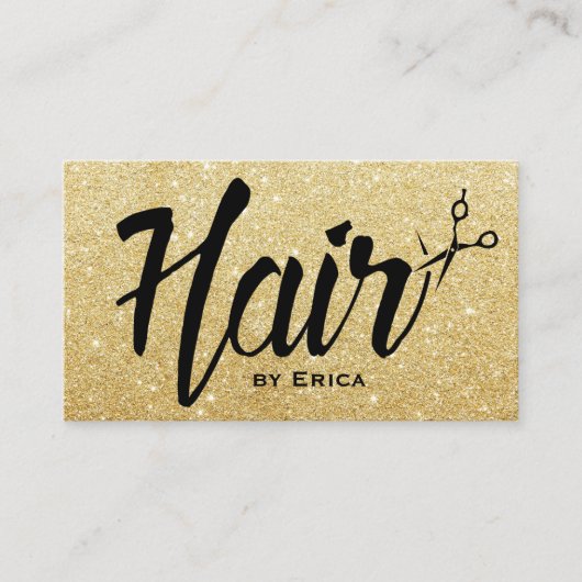 Hair Stylist Script Modern Gold Glitter Hair Salon Visitekaartje (Voorkant)