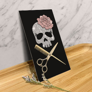 Hair Stylist Silve Glitter Skull Beauty Salon Visitekaartje