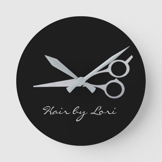 Hair Stylist Silver Black Scissors Persoonlijk Ronde Klok (Voorkant)