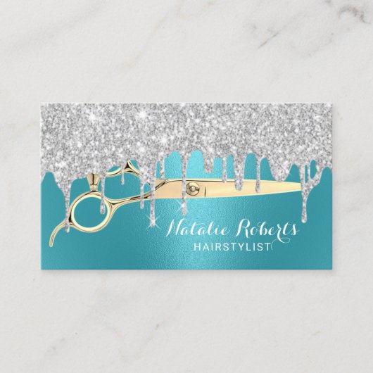 Hair Stylist Silver Drives Turquoise Beauty Salon Visitekaartje (Voorkant)