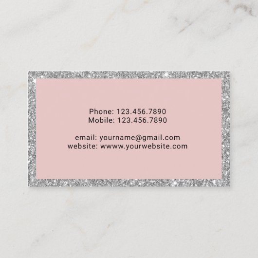 Hair Stylist Silver Glitter Pink Typography Salon Visitekaartje (Achterkant)