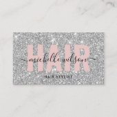 Hair Stylist Silver Glitter Pink Typography Salon Visitekaartje (Voorkant)