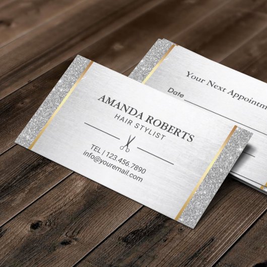 Hair Stylist Silver Glitter Salon Appointment Afsprakenkaartje