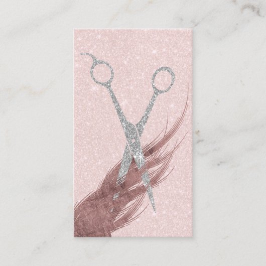 Hair Stylist Silver Glitter Scissor Blush Pink Visitekaartje (Voorkant)