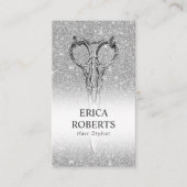 Hair Stylist Silver Glitter Scissor & Roos Visitekaartje (Voorkant)