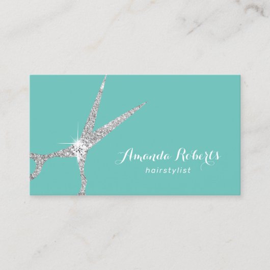 Hair Stylist Silver Glitter Scissor Salon Blauwgro Visitekaartje (Voorkant)