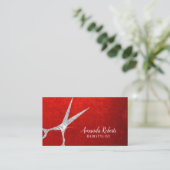 Hair Stylist Silver Scissor Elegant Red Velvet Visitekaartje (Staand voorkant)