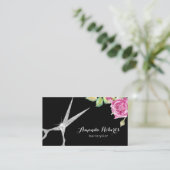 Hair Stylist Silver Scissor & Flower Elegant Salon Visitekaartje (Staand voorkant)