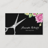 Hair Stylist Silver Scissor & Flower Elegant Salon Visitekaartje (Voorkant)