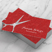 Hair Stylist Silver Scissor Modern Red Salon Visitekaartje
