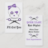 Hair Stylist Skull & Scissor Crossbones - Paars Afsprakenkaartje (Voorkant / Achterkant)