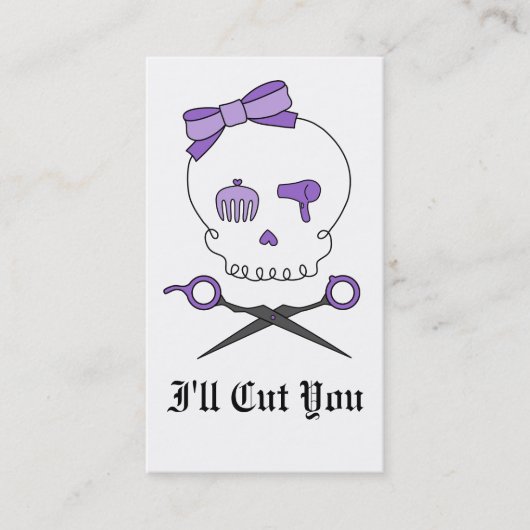 Hair Stylist Skull & Scissor Crossbones - Paars Afsprakenkaartje (Voorkant)