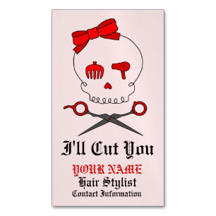 Hair Stylist Skull & Scissor Crossbones - Rood 6 Visitekaartje Magneet