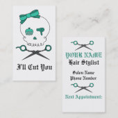 Hair Stylist Skull & Scissor Crossbones - Turquois Afsprakenkaartje (Voorkant / Achterkant)