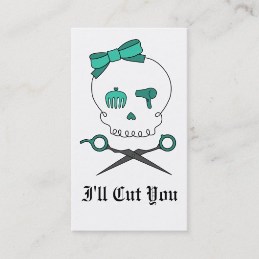 Hair Stylist Skull & Scissor Crossbones - Turquois Afsprakenkaartje (Voorkant)