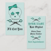 Hair Stylist Skull & Scissor Crossbones - Turquois Afsprakenkaartje (Voorkant / Achterkant)
