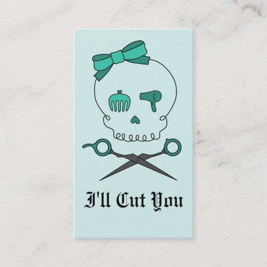 Hair Stylist Skull & Scissor Crossbones - Turquois Afsprakenkaartje (Voorkant)