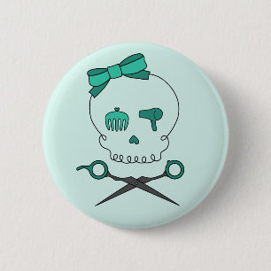 Hair Stylist Skull & Scissor Crossbones - Turquois Ronde Button 5,7 Cm