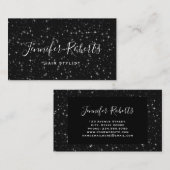 Hair Stylist Sparkly Stars Black Modern Elegant Visitekaartje (Voorkant / Achterkant)