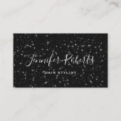 Hair Stylist Sparkly Stars Black Modern Elegant Visitekaartje (Voorkant)
